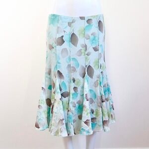 nine west watercolor floral silk midi skirt